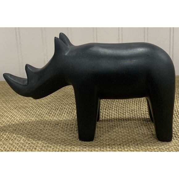 Black Wooden Rhino and Elephant Hand Carved Figurine or Paper Weight - Picture 2 of 16